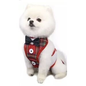 Small Dog Cat vest  Breathable Mesh Harness Collar soft chest‎ strap L Leash set
